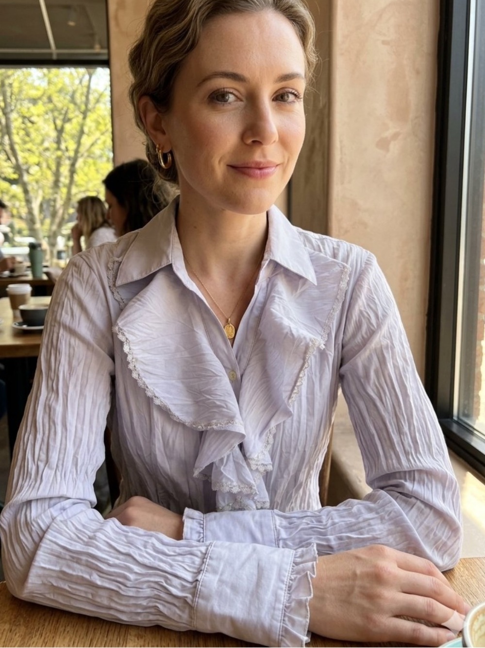 Women’s Ruffle Front Button-Up Blouse